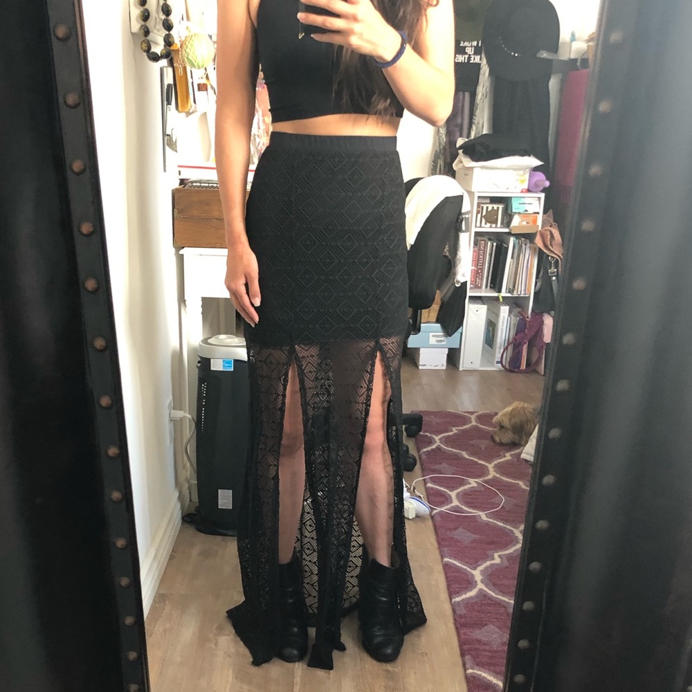Nasty Gal Black Lace Maxi Skirt Size Small